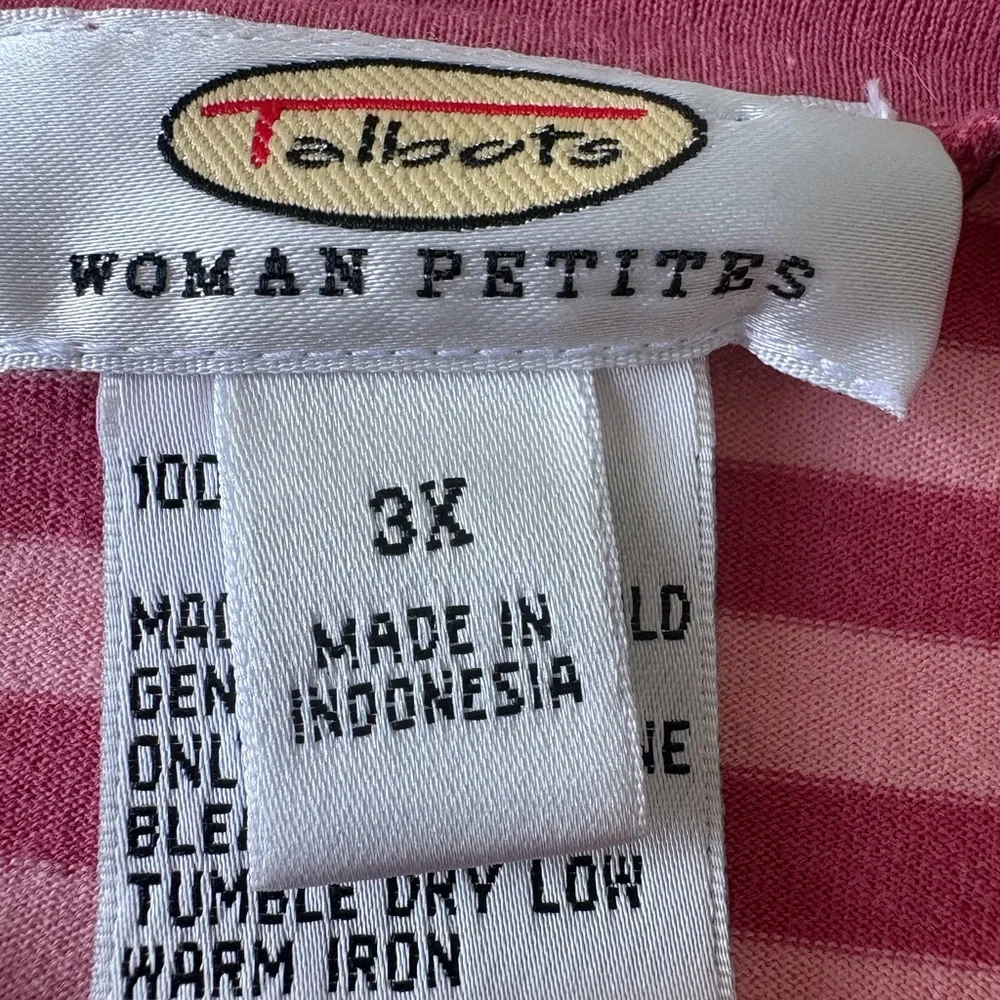 Talbots‎ Petite 3X Long Sleeve Stripe Pink Tee Casual Cotton Classic Comfy Soft